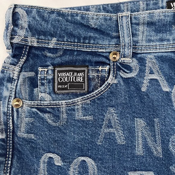 NWT $525 Authentic Versace Couture allover logo stretchy cotton jeans 27 - Picture 9 of 17